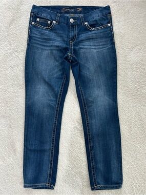 7 For All Mankind Skinny Jean Dark Wash Stretch Embroidered Bling Women Size 12